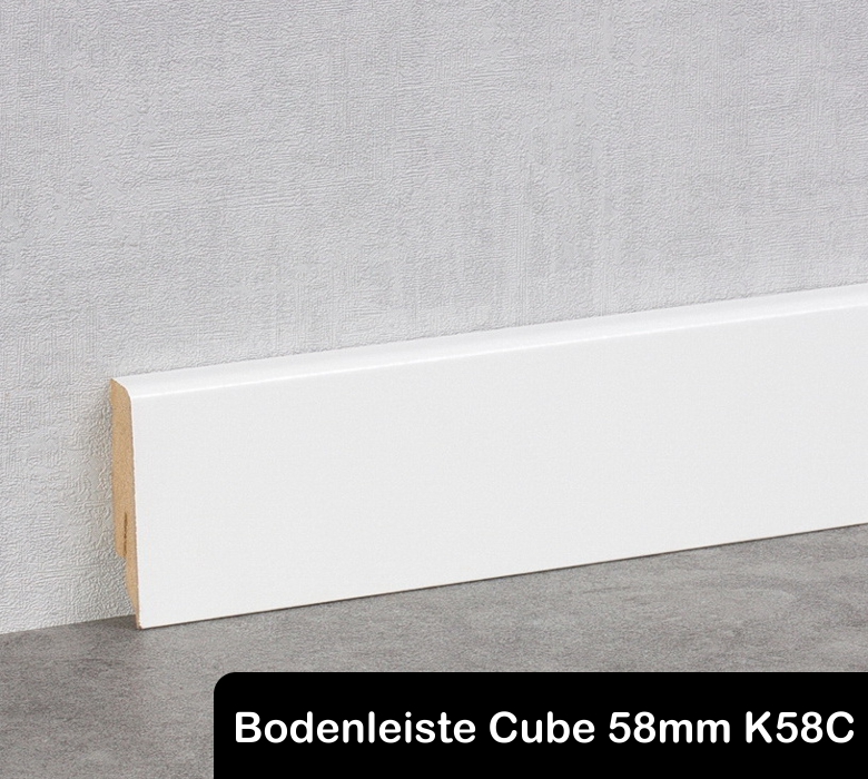 Weiße Bodenleiste 58mm Cube moderne Sockelleiste für alle Bodenbeläge 